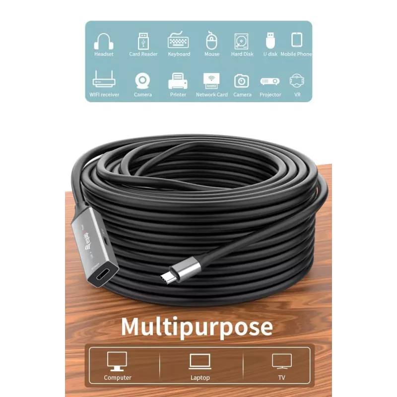 USB-C na USB-C aktívny predlžovací kábel EQUIP 5 m, USB 3.2 Gen 1 (5 Gbit/s), niklované kontakty, čierny