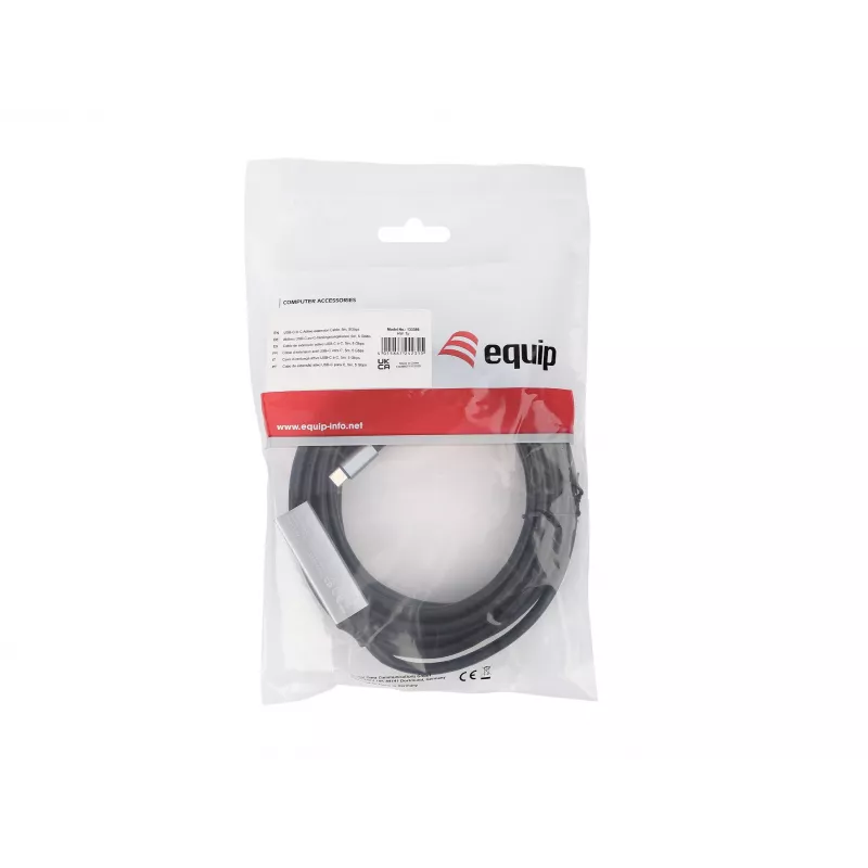 USB-C na USB-C aktívny predlžovací kábel EQUIP 5 m, USB 3.2 Gen 1 (5 Gbit/s), niklované kontakty, čierny