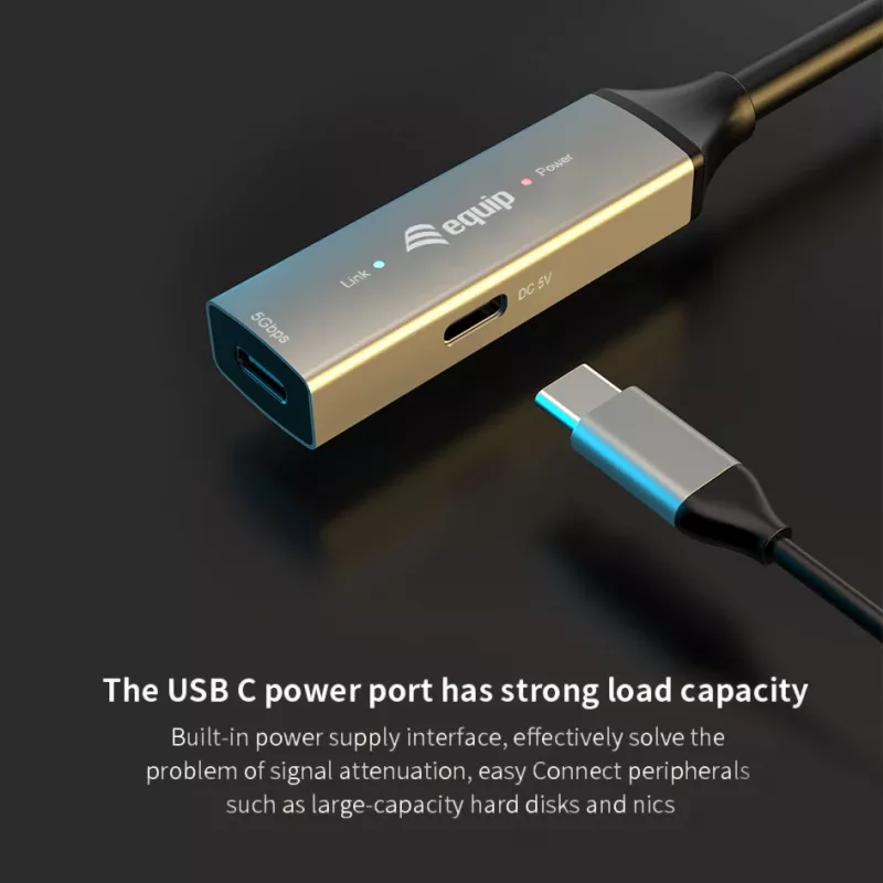USB-C na USB-C aktívny predlžovací kábel EQUIP 10 m, USB 3.2 Gen 1 (5 Gbit/s), čierny