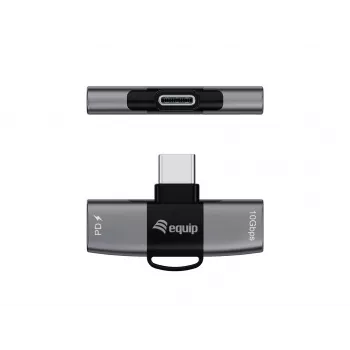 Adaptér USB-C OTG 2v1 EQUIP 133479 — 100W PD, 10Gbit/s, 1x USB-C na 2x USB-C, sivý