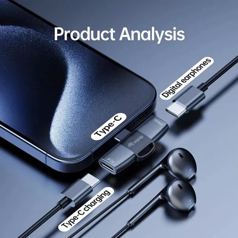 Adaptér USB-C OTG 2v1 EQUIP 133479 — 100W PD, 10Gbit/s, 1x USB-C na 2x USB-C, sivý