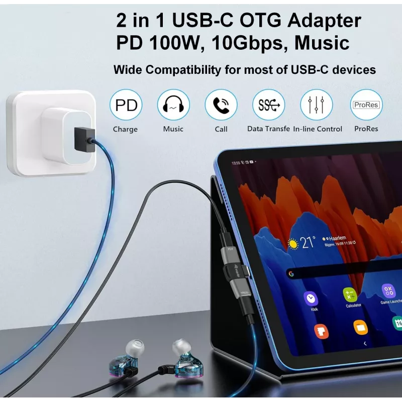 Adaptér USB-C OTG 2v1 EQUIP 133479 — 100W PD, 10Gbit/s, 1x USB-C na 2x USB-C, sivý