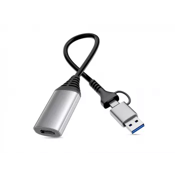 USB na HDMI adaptér EQUIP 133498 (USB-C a USB-A konektor na HDMI, 1080p, hliníkové puzdro, sivý)