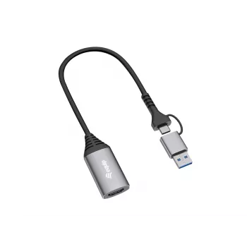 USB na HDMI adaptér EQUIP 133498 (USB-C a USB-A konektor na HDMI, 1080p, hliníkové puzdro, sivý)