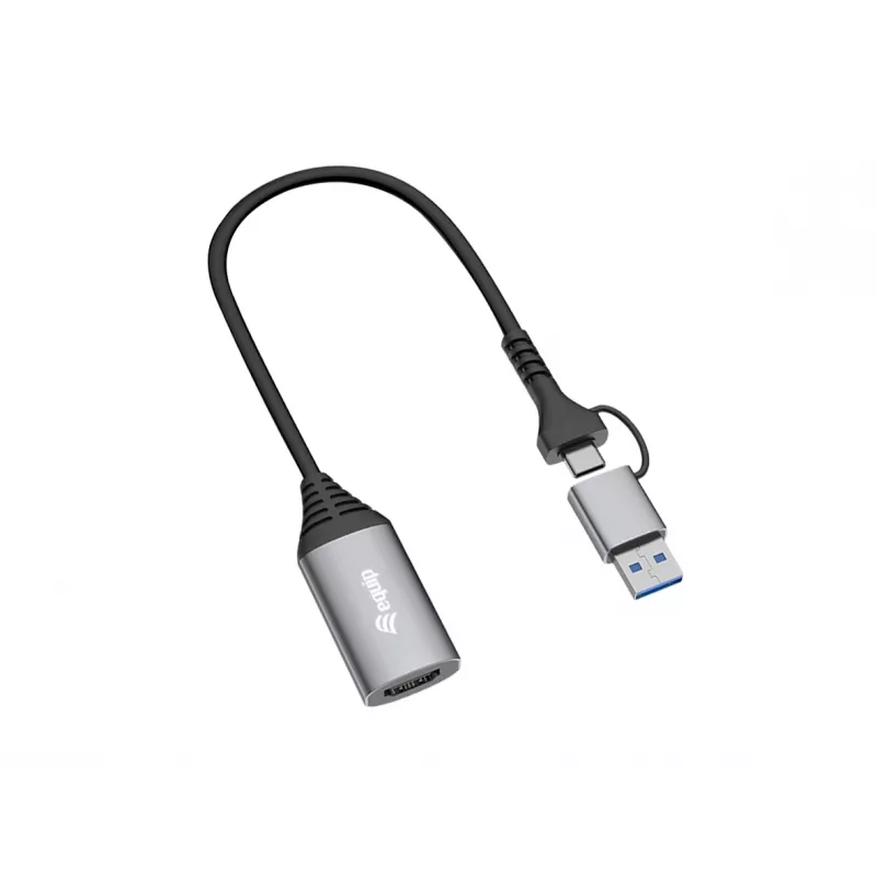 USB na HDMI adaptér EQUIP 133498 (USB-C a USB-A konektor na HDMI, 1080p, hliníkové puzdro, sivý)