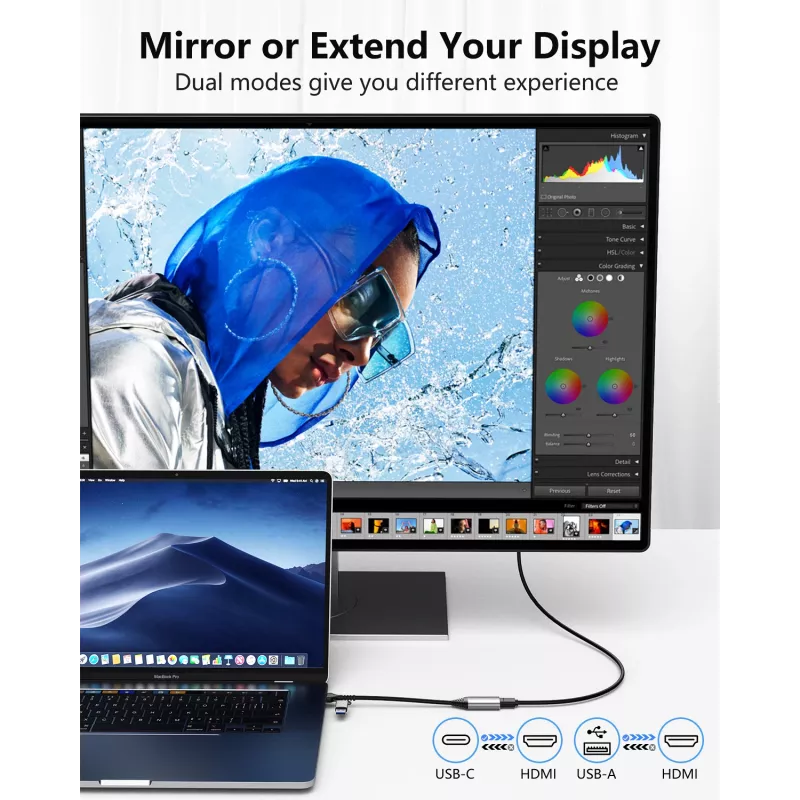 USB na HDMI adaptér EQUIP 133498 (USB-C a USB-A konektor na HDMI, 1080p, hliníkové puzdro, sivý)