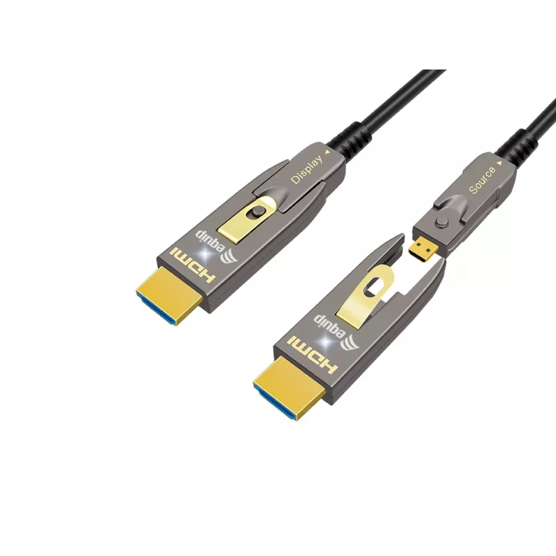 EQUIP HDMI 2.1 aktívny optický kábel, odnímateľné Type-D a A konektory, 20 m, 48 Gbit/s, 8K/60 Hz