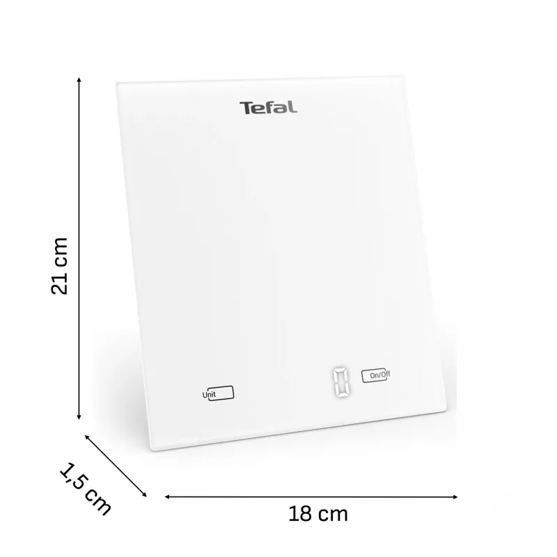Elektronická kuchynská váha Tefal Essential BC5504V0 — nosnosť 5 kg, presnosť 1 g, LCD displej, biela