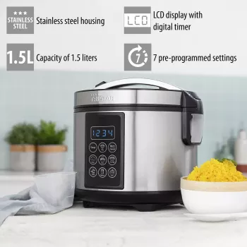 Multicooker Tristar RK-6132 — 1,5 L, 500 W, 7 automatických programov, LCD, nerez/čierna