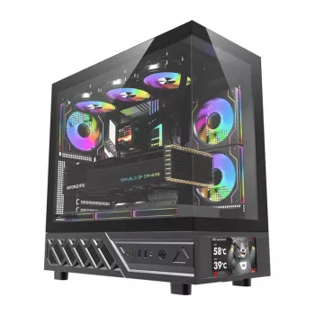 Počítačová skriňa DarkFlash DS950V s predným displejom (čierna) a 6 predinštalovanými ventilátormi