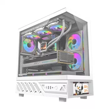 Počítačová skriňa DarkFlash DS950V s integrovaným displejom, biela, vrátane 6 ventilátorov
