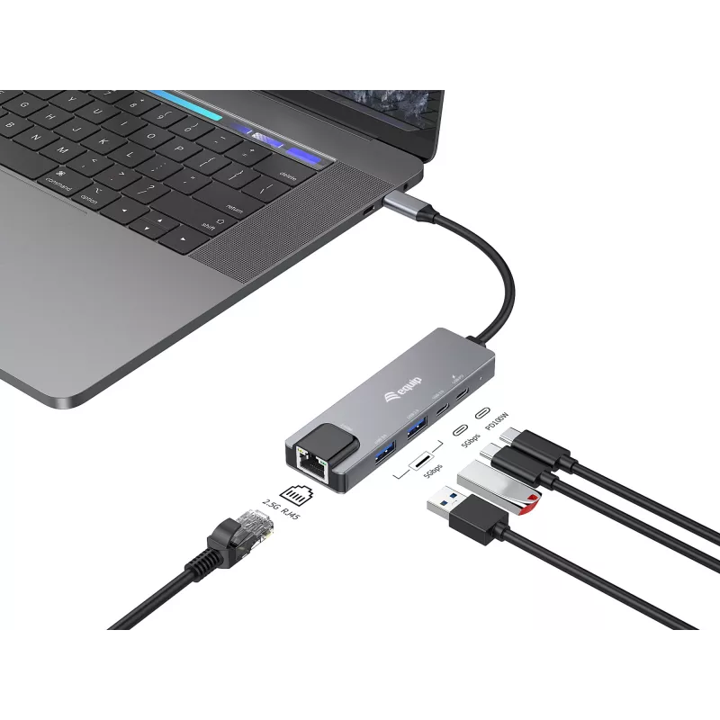 Equip 5-in-1 multifunkčný adaptér, 2,5GbE, USB-A x 2, USB-C x 1, USB-C, 100W USB PD
