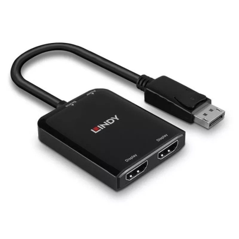 Lindy DisplayPort na 2 porty HDMI MST hub, DisplayPort, 2 x HDMI, konektor samec, konektor samica, rovný, rovný