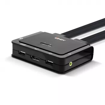 Lindy 2-portový DisplayPort 1.2, USB Type-C, USB 2.0 a audio kábel KVM switch