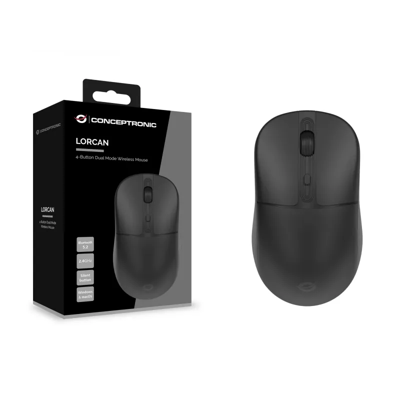 Conceptronic LORCAN04B 4-tlačidlový dual-mode bezdrôtová myš, Bluetooth 5.2, 2,4 GHz