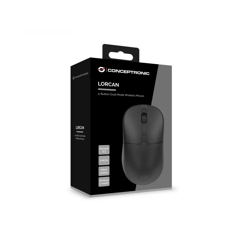 Conceptronic LORCAN04B 4-tlačidlový dual-mode bezdrôtová myš, Bluetooth 5.2, 2,4 GHz