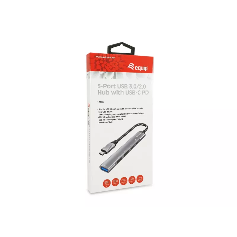 Equip 5-portový USB 3.0/2.0 hub s USB-C PD