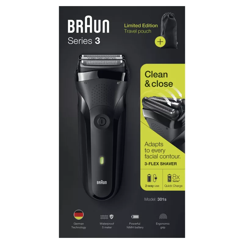 Braun Series 3 301s fóliový holiaci strojček zastrihávač čierna