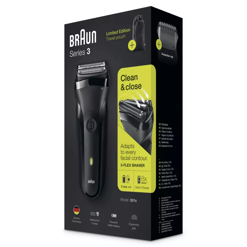 Braun Series 3 301s fóliový holiaci strojček zastrihávač čierna