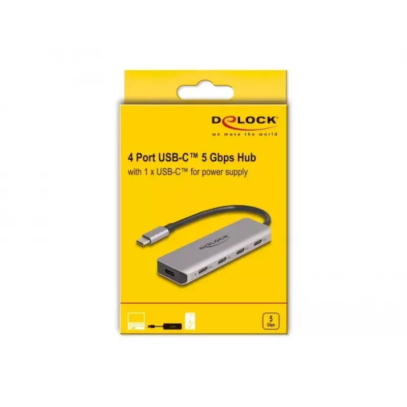 DeLOCK USB hub 5 Gbps 4 porty USB Type-C sivý kov