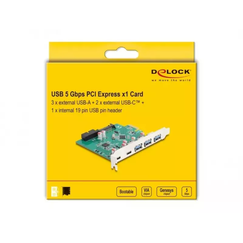 DeLOCK USB 5 Gbps PCI Express x1 karta 3x Type-A 2x Type-C 1x Header