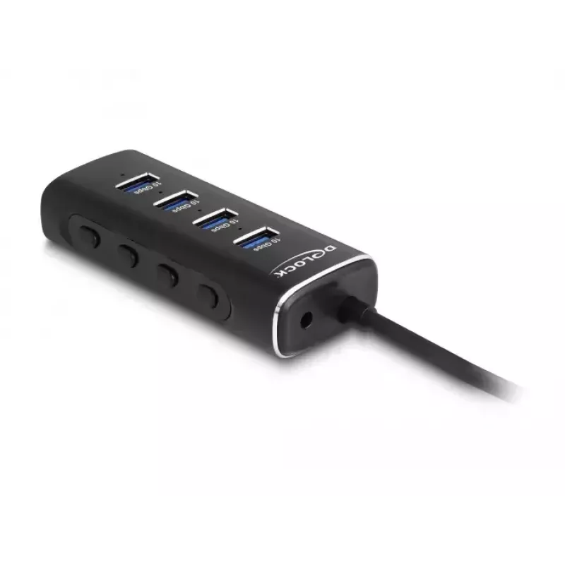 DeLOCK 4 port USB hub 10 Gbps Type-C 60 cm kábel s vypínačom