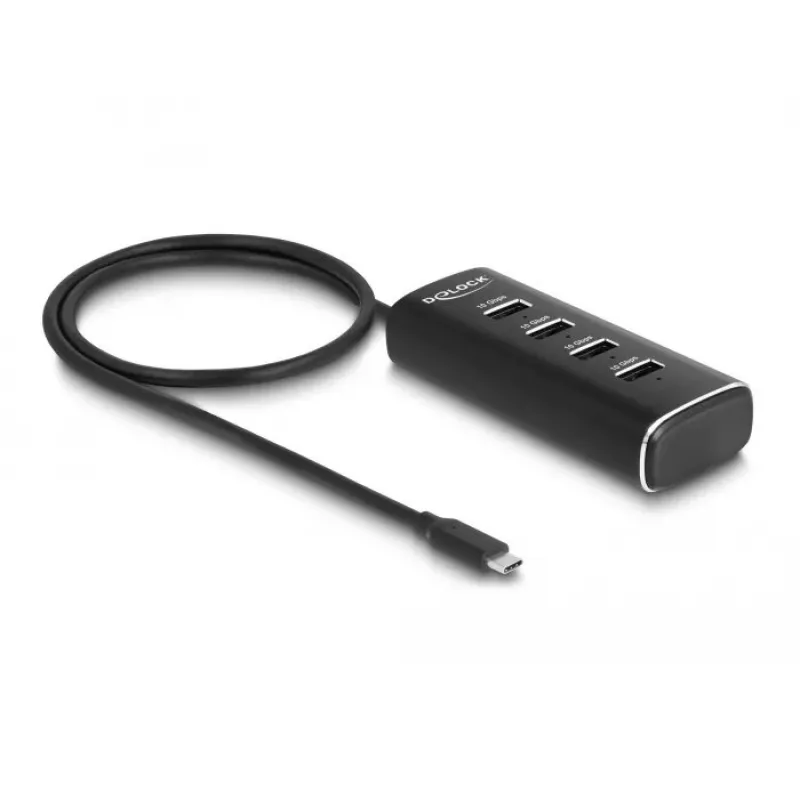 DeLOCK 4 port USB hub 10 Gbps Type-C 60 cm kábel s vypínačom