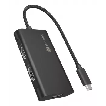 ICY BOX adaptér USB Type-C na 3x HDMI, USB 3.2 Gen 2 (3.1 Gen 2) Type-C, HDMI, 10000 Mbit/s, 144 Hz, 3840 x 2160, 7680 x 4320, 7680 x 4320 pixelov