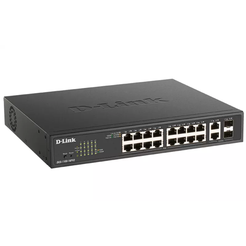 D-Link DGS-1100-18PV2 sieťový switch Managed L2 Gigabit Ethernet (10/100/1000) Power over Ethernet (PoE) 1U čierny