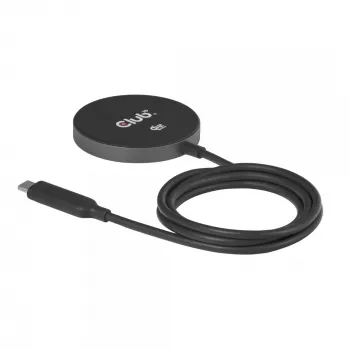 Bezdrôtová nabíjacia podložka CLUB3D CAC-3027 Qi2 25W MagSafe kompatibilná magnetická podložka, DC nabíjačka pre interiér, 1 m kábel, čierna