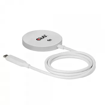 Bezdrôtová nabíjacia podložka club 3d CAC-3026 25W Qi2 magnetická podložka, Qi 2.2 MagSafe kompatibilná, 1 m kábel, biela