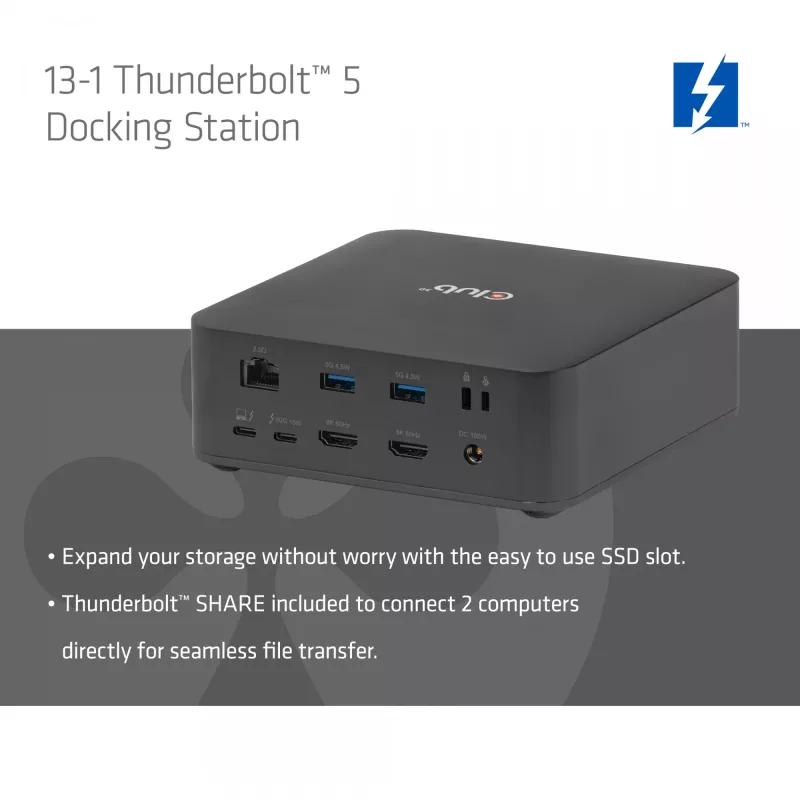 Dokovacia stanica CLUB3D CSV-2562 Thunderbolt 5, M.2 SSD, 2×HDMI 8K60Hz, 180W, 120 Gbit/s