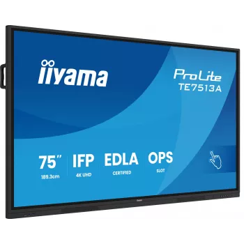 Interaktívny plochý displej IIYAMA TE7513A-B2AG 75 palcov 4K UHD dotyková obrazovka, 500 cd/m², Wi‑Fi, Android, 24/7