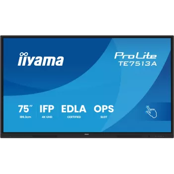 Interaktívny plochý displej IIYAMA TE7513A-B2AG 75 palcov 4K UHD dotyková obrazovka, 500 cd/m², Wi‑Fi, Android, 24/7