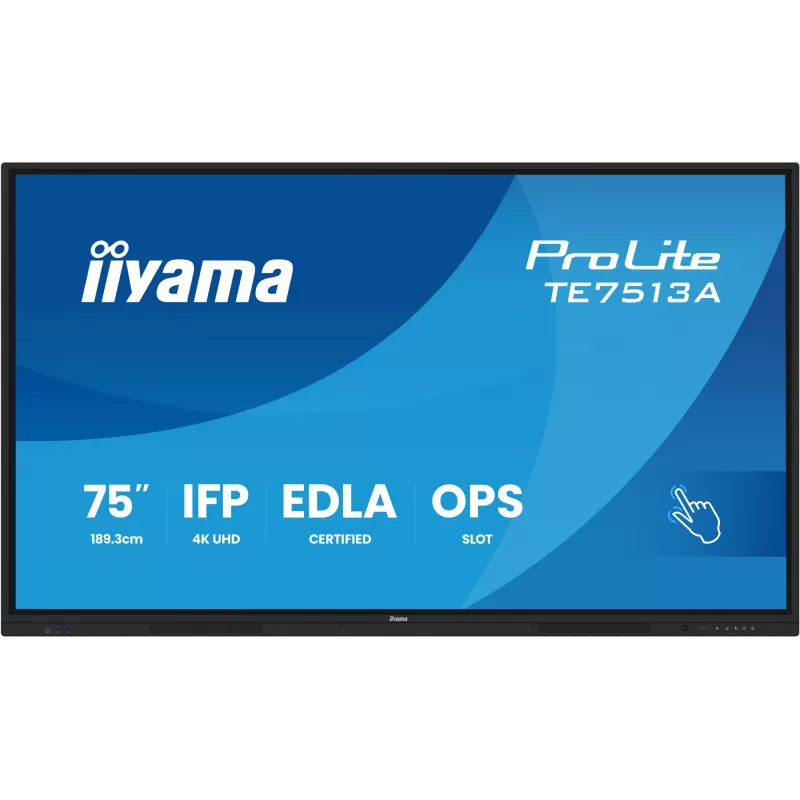Interaktívny plochý displej IIYAMA TE7513A-B2AG 75 palcov 4K UHD dotyková obrazovka, 500 cd/m², Wi‑Fi, Android, 24/7