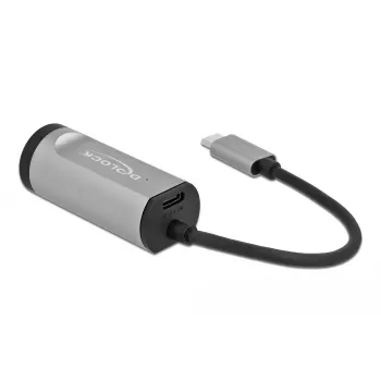 USB Type-C adaptér DeLOCK 64116 Gigabit LAN Power Delivery sivý