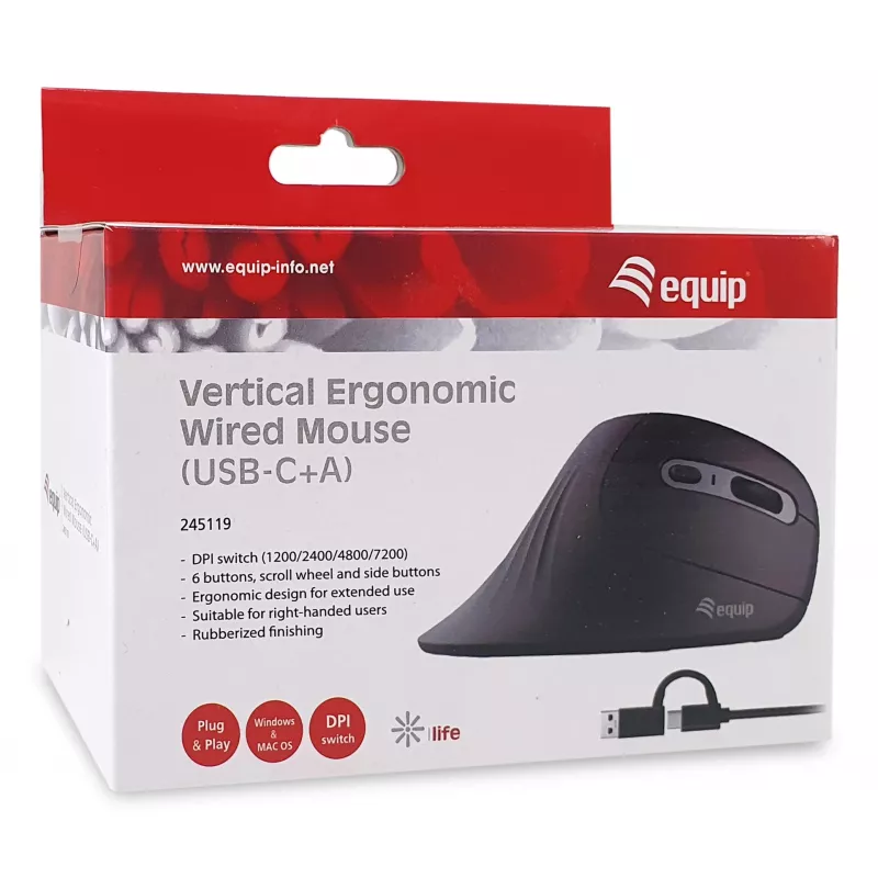 Equip 245119 myš univerzálna pravácka USB Type-A + USB Type-C optická 7200 DPI
