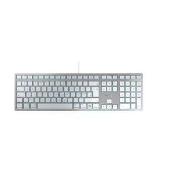 Káblová USB klávesnica Cherry KC 6000C pre Mac – QWERTY Nordic, nožnicové spínače, strieborná, 1,8 m kábel