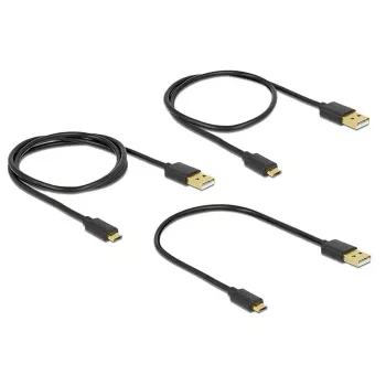Delock Dátový a nabíjací kábel USB 2.0 Type-A na Micro-B, 3-dielna súprava, čierny
