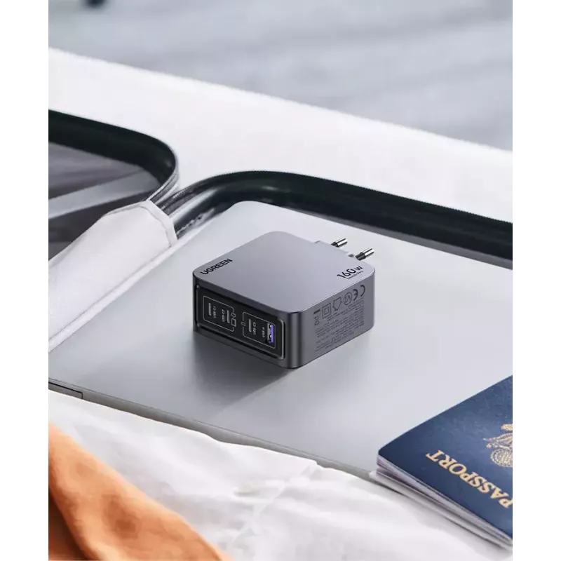 Ugreen Nexode Pro 160W GaN nabíjačka s USB-C káblom univerzálna čierna, sivá AC rýchlonabíjanie interiérová