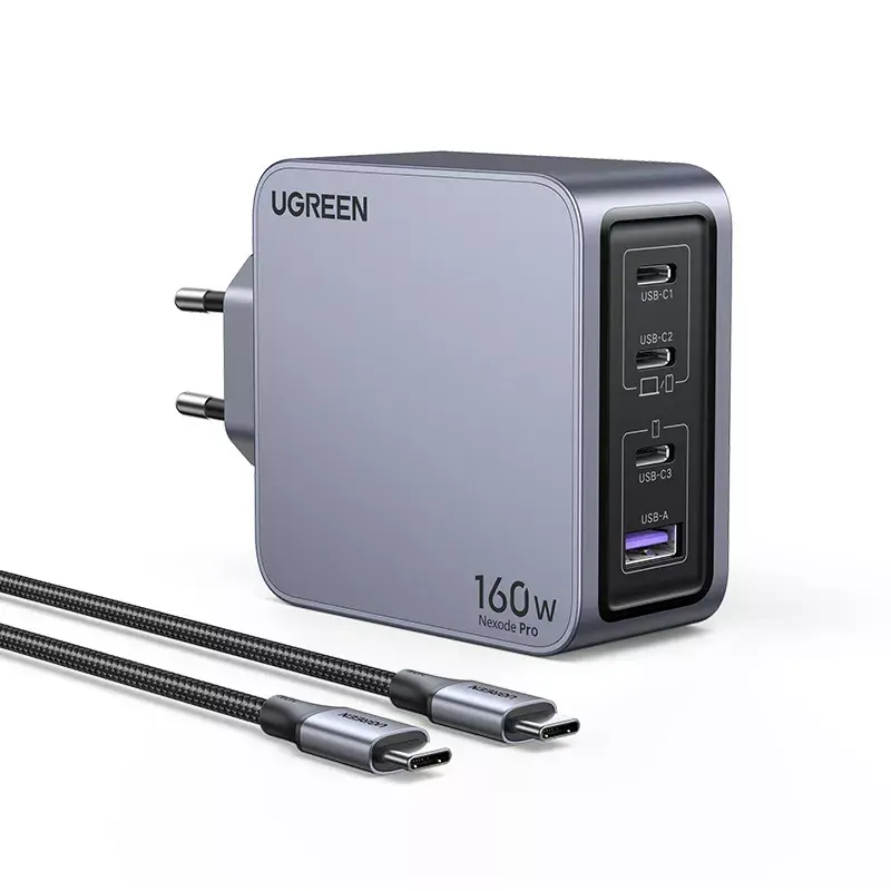 Ugreen Nexode Pro 160W GaN nabíjačka s USB-C káblom univerzálna čierna, sivá AC rýchlonabíjanie interiérová