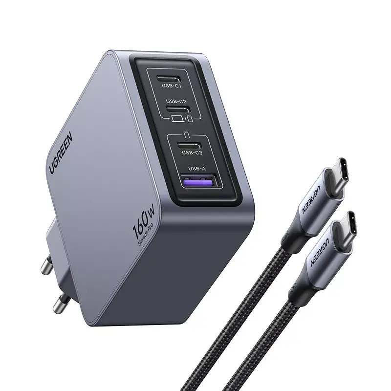 Ugreen Nexode Pro 160W GaN nabíjačka s USB-C káblom univerzálna čierna, sivá AC rýchlonabíjanie interiérová