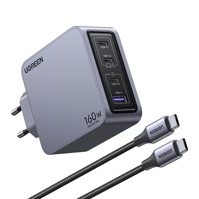 Ugreen Nexode Pro 160W GaN nabíjačka s USB-C káblom univerzálna čierna, sivá AC rýchlonabíjanie interiérová