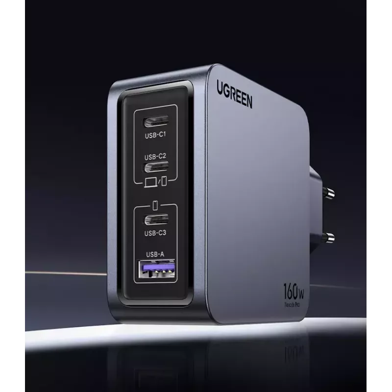 Ugreen Nexode Pro 160W GaN nabíjačka s USB-C káblom univerzálna čierna, sivá AC rýchlonabíjanie interiérová