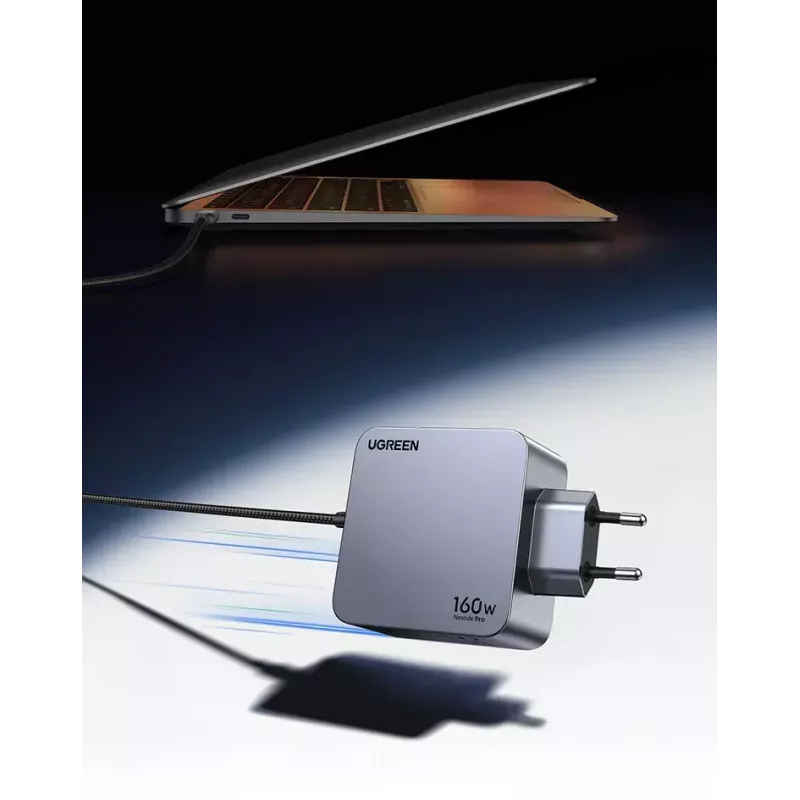 Ugreen Nexode Pro 160W GaN nabíjačka s USB-C káblom univerzálna čierna, sivá AC rýchlonabíjanie interiérová