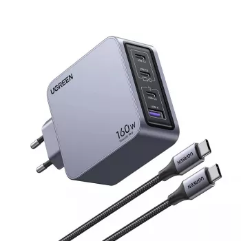 Ugreen Nexode Pro 160W GaN nabíjačka s USB-C káblom univerzálna čierna, sivá AC rýchlonabíjanie interiérová