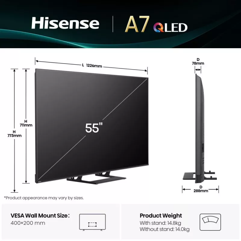 Hisense A7Q 55A7Q 139,7 cm (55 palcov) 4K Ultra HD Smart TV Wi-Fi čierny