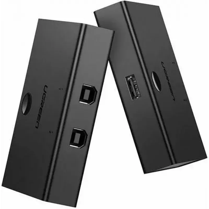 USB prepínač UGREEN UGR423 2x1 čierny — 2 počítače na 1 USB zariadenie, manuálne tlačidlo