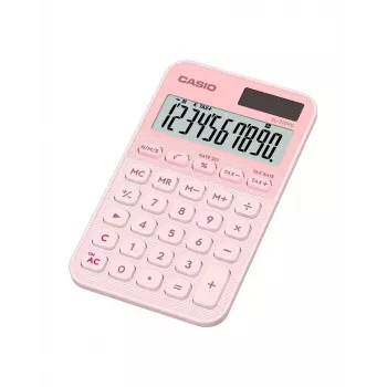 Vrecková základná kalkulačka CASIO SL-310YC — 10 číslic, batéria/solár, daňové a ziskové funkcie, svetloružová