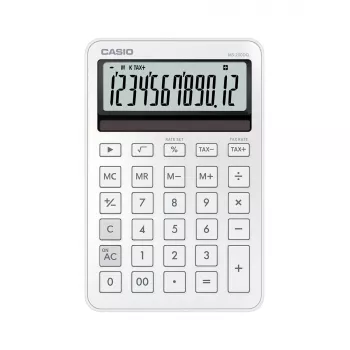 Stolná základná kalkulačka CASIO MS-200DQ 12-miestna, batéria/solár, daňové a ziskové funkcie, biela
